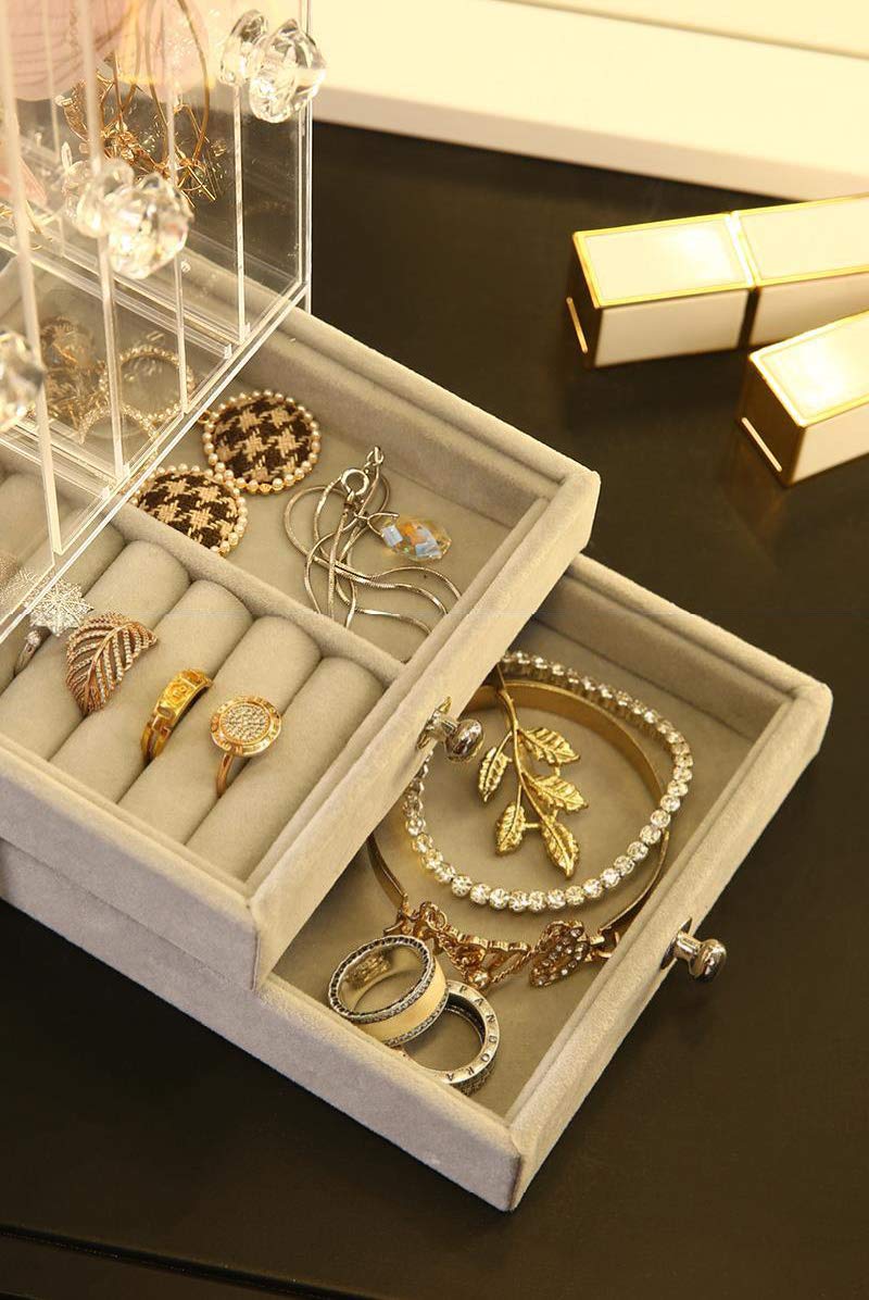 Sooyee Clear Acrylic Jewelry Storage Box,3 Vertical Drawer Earrings Display Stand Holder, Transparent 216 Holes 33 Grooves Screen Hanger Organizer for Stud Earring and Necklace,Dustproof - Image 2